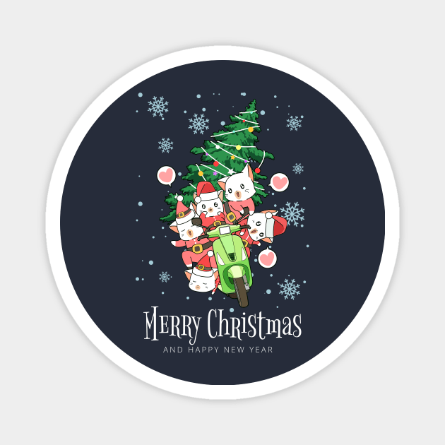 Cool Santa Cat - Happy Christmas and a happy new year! - Available in stickers, clothing, etc Magnet by Crazy Collective